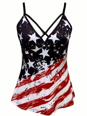 USA Flag Crisscross Spaghetti Strap Tank 🇺🇸 | SIZE SMALL